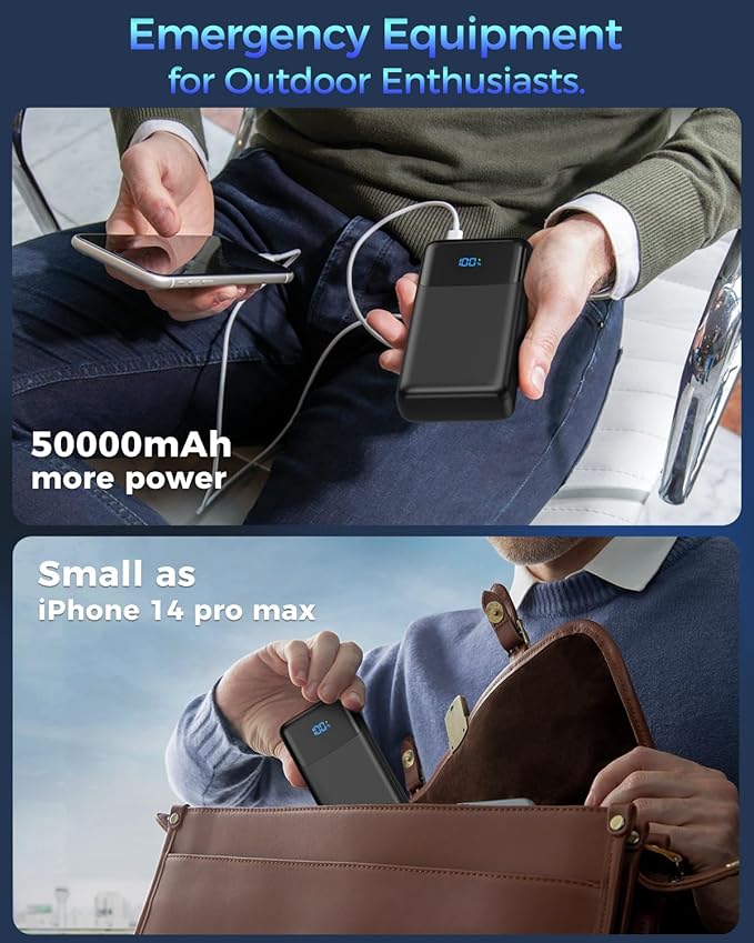 Portable Charger Power Bank 50000mAh, USB-C PD 30W and QC 4.0 Fast Charging External Battery Pack with 4 Outputs & 2 Inputs, Digital Display Phone Charger for iPhone 15/14/13/12/11, Samsung, Android