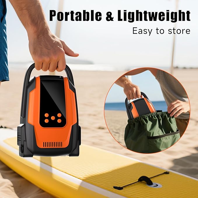 Electric Paddle Board Pump, 50PSI High Pressure Portable SUP Air Pump with Auto-Off and Deflation Function, 12V DC Car Connector for Stand Up Paddle Boards, Car Tires, Boats, Kayaks