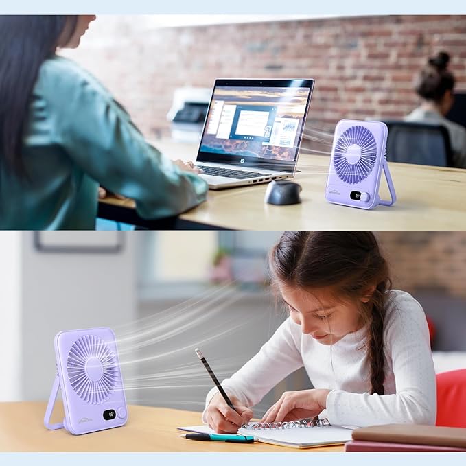 Small Desk Fan Personal Fans: 5000mah 25 Hours Battery Office Quiet Mini Desktop Fan Portable Rechargeable Travel Essentials (Purple, 2000)