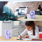 Small Desk Fan Personal Fans: 5000mah 25 Hours Battery Office Quiet Mini Desktop Fan Portable Rechargeable Travel Essentials (Purple, 2000)