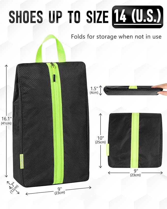 GLORIEROO Smell Proof Shoe Bags for Travel-Soccer Cleat Bag Smell Proof with Active Carbon Fabric | Odor-Absorbing Water-Resistant Track Shoe bags for Sports (Black & Grey, UP TO US14)