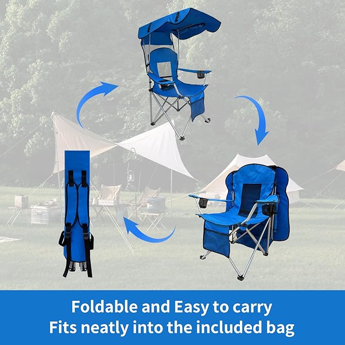 Portable Folding Camping Chair - Lightweight, Durable Outdoor Chair for Camping, Fishing, Beach, Lawn, and More - Comfortable Folding Chairs for Outside Activities (Blue)