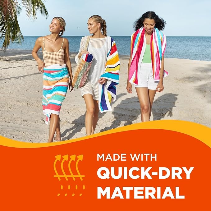 Ben Kaufman Joey Velour Colored Classic Multi-Color Stripe Beach & Pool Towel - Large Cotton Towel - Soft & Absorbant - Assorted Colors - 32” x 62” - 4 Pack
