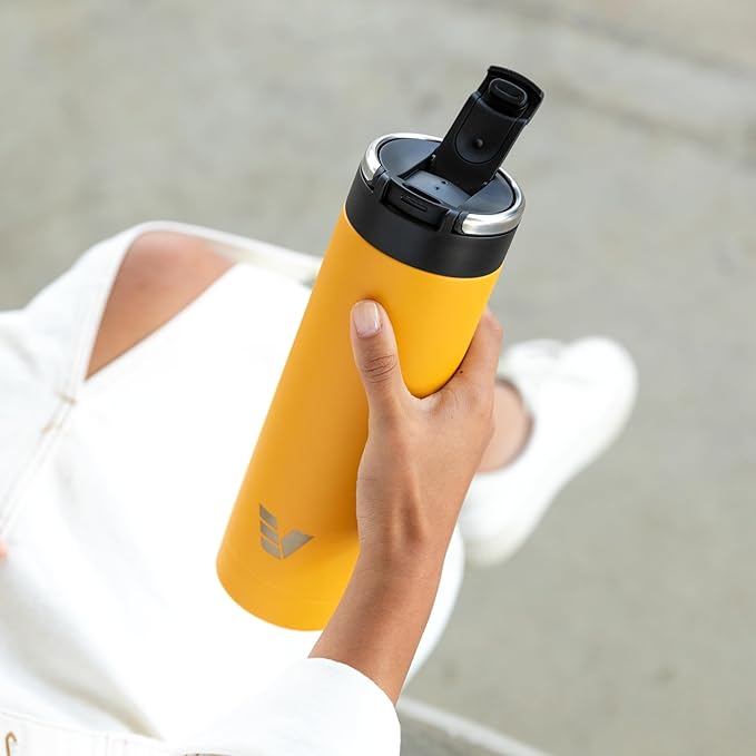 Maxi Stainless Steel Water Bottle 26oz - Double wall vacuum insulated | Integrated carry handle | leak proof flip top lid | Lightweight & stylish - Yellow