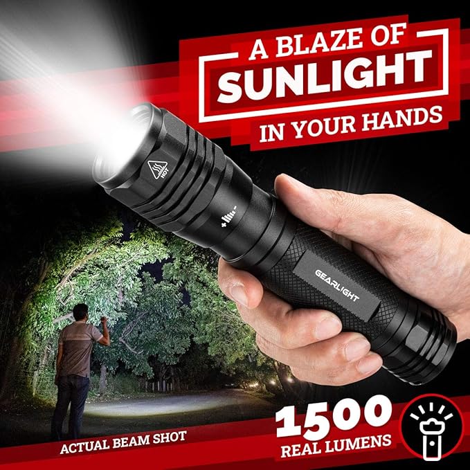 GearLight S2500 LED Flashlight - Extremely Bright, Powerful Tactical Flashlights with High Lumens for Camping, Emergency & Everyday Use - 1 Pack, (Batteries Not Included)
