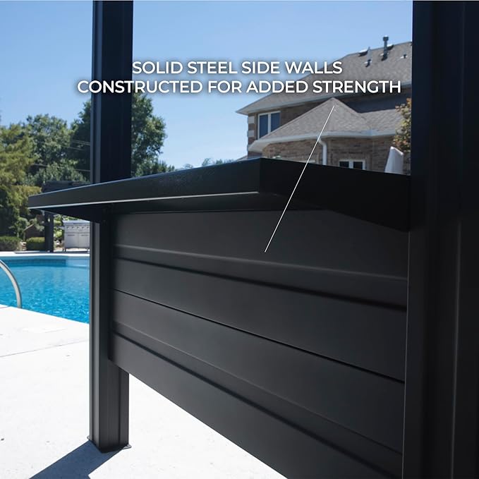 Backyard Discovery Rockport XL 12' x 6' Galvanized Steel BBQ Grill Gazebo Pavilion with Hardtop Steel Roof, Bar Tops, Powerport, Snow Support, Wind Resistance, Cook Station for Outdoor Patio or Deck