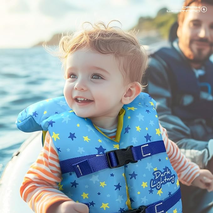 Dark Lightning USCG Approved Infant Life Jacket 0-30 lbs, Swim Vest for Baby/Toddlers 1-3 Year Old 20-30 lbs,Toddler Floaties for Pool Swimming,Boating,Beach,Puddle