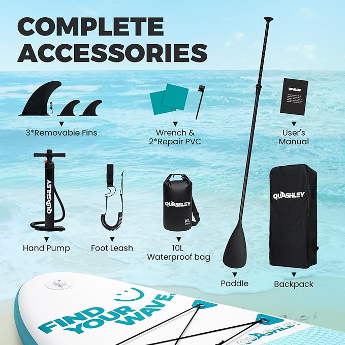 Quashley Inflatable Stand Up Paddle Board,10-11ft Inflatable Paddleboards 32/34 Inch Wide,All Around SUP for Beginners with Lightweight Paddle,Hand Pump,Backpack,Leash,Durable & Portable iSUP Board