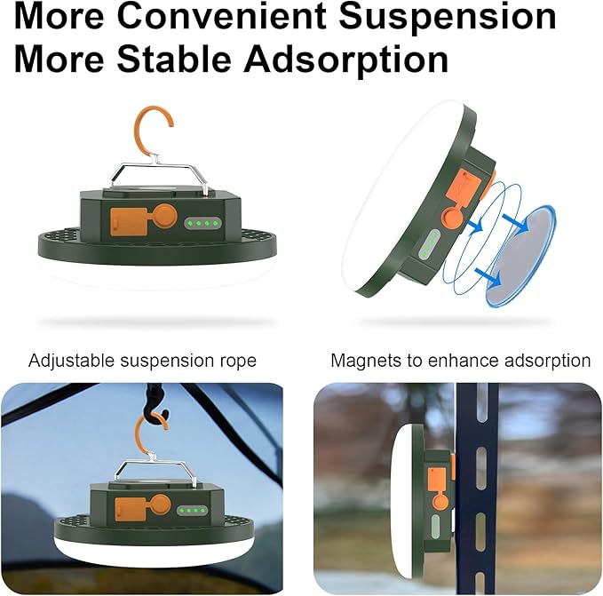 2pcs 10000mAh Rechargeable 3000LM Tent Light Camping Light, 6500K 24Hours Long Play Time , Outdoor Night Market Light Night Fishing Light Emergency Lights for Hurricane Tsunami disasters (Green)