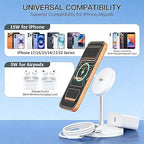 Magnetic Wireless Charging iPhone Stand,Qi2.2 Certified 25W Fast Mag-Safe Charging Stand Station Apple Magnet Wireless Charger with Plug for iPhone 17/17 Pro/Air/16/15/14/13/12 Series,AirPods Pro 3/4
