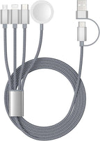 Temdan for Apple Watch Charger,4 in 2 USB C Cable for iPhone 17 Charger/Type C/Lightning/Micro USB,Multi Charging Cable Cord,Travel Vacation Essentials Designed for iWatch &iPhone 16-12-Grey