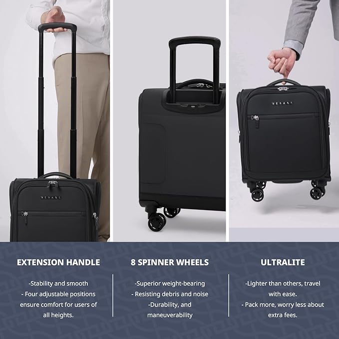 Verage Underseat Carry On Luggage with Wheels & USB Port,14 inch Wheeled Spinner Bag Carry-on Luggages for Airlines, Lightweight Suitcase Men Women, Pilots and Crew (14.5-Inch Plus Underseat Pro)