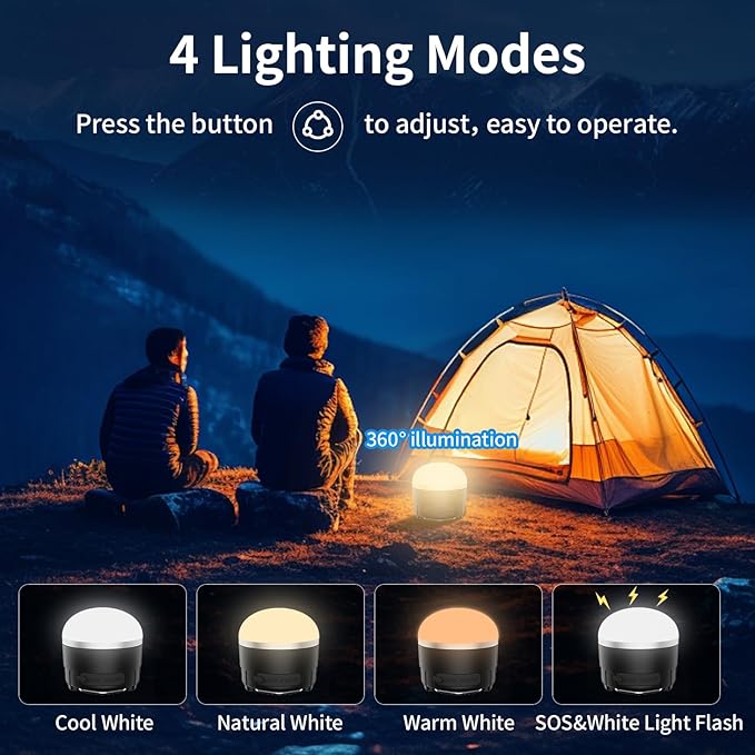 Rechargeable LED Camping Lantern 1000LM, TOHETO Portable Hanging Tent Light with 3 Colors Changing, Magnetic Base, Waterproof Emergency Hanging Light for Hurricane, Power Outages, Home, Hiking -Black