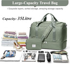 Travel Duffel Bag for Women, Carry-on Overnight Weekender Bags with Wet Pocket & Toiletry Bag, For Spirit Airlines 18x14x8 Personal Item Bag,Small,Olive Green
