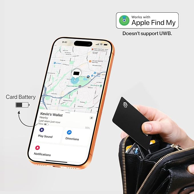 SPOTMINDERS Mens Valentines Day Gifts for Him Apple MFi Certified Credit Card Wallet Tracker PRO (iOS Only) 0.07in Works with Apple Find My Rechargeable Tracking Card IP68 Slim Passport Item Finder