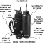 40 Oz Water Bottle with Strap Stainless Steel Sports Water Bottle with 3 Lids (Straw, Chug and Flip Lid) Insulated Leak Proof Metal Jug for Men & Women - Black