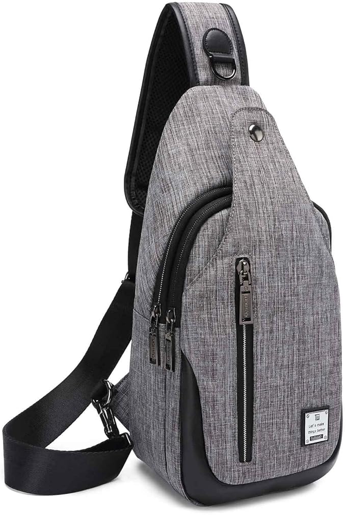 Small Sling Bag Crossbody Backpack Over the Shoulder Bag for Men Women Travel Outdoors, Lightweight Sling Chest Pack (Large, Grey)