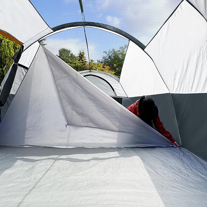 CAMPROS CP Tent 8 Person Camping Tents, Weather Resistant Family Tent, 5 Large Mesh Windows, Double Layer, Divided Curtain for Separated Room, Portable with Carry Bag