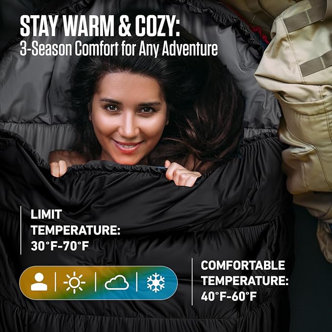 VENTURE 4TH Backpacking Sleeping Bag – XXL, Double and Single Sizes - Lightweight Warm & Cold Weather Sleeping Bags for Adults, Kids & Couples – Ideal for Hiking, Camping & Outdoor Adventures