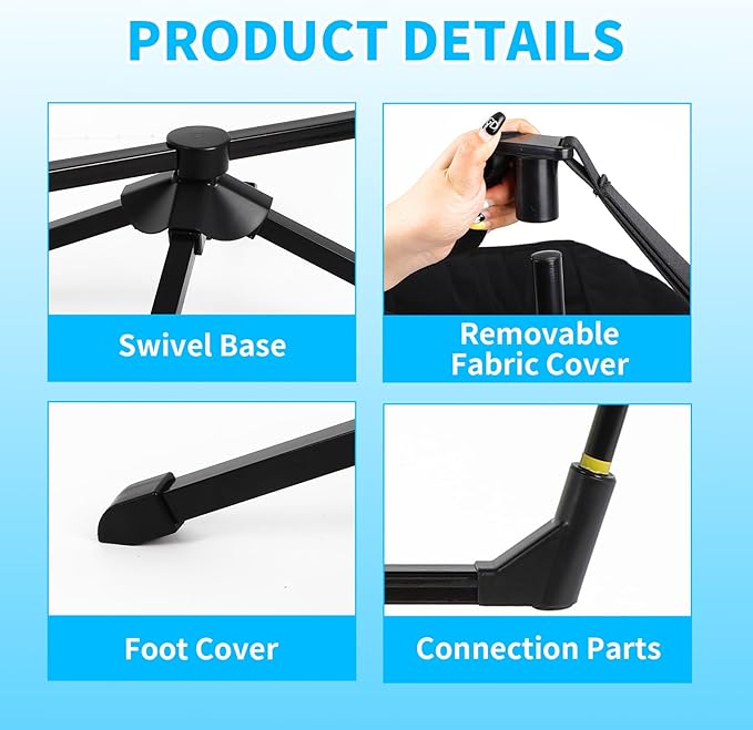 FAHKNS Hammock Camping Chair, 360° Swivel Chair with Adjustable Backrest, Foldable and Lightweight Chair Used for Office Work, Picnic, Hiking, Portable Bag,