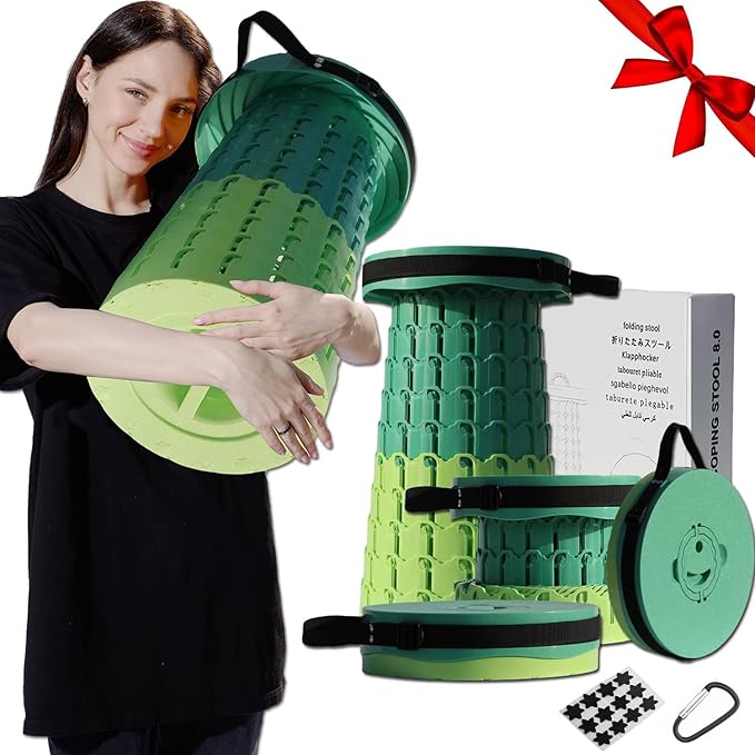 ALEVMOOM Upgraded 19.7" Portable Collapsible Folding Stool Retractable Telescoping Foldable Stool for Adults Heavy Duty Camping Sturdy with Max Load Capacity 1000lbs for Outdoor Fishing Hiking BBQ