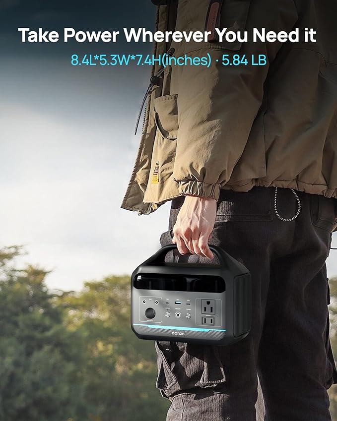 DARAN Portable Power Station 300W, 192Wh LiFePO4 Battery Backup, Solar Generator with 2 AC Outlets, USB-C PD 60W, LED Light, Lightweight Power Bank for Camping, RV, Travel, Home Emergency