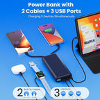 Portable Charger 40,800mAh Power Bank with Built-in Cables,5 USB Output Battery Pack Backup,25W PD USB-C in&out Phone Charging Compatible with iPhone 16/15 Pro,Android Samsung Galaxy Pixel Nexus-Blue