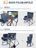 TIMBER RIDGE Folding Oversized Rocking Camping Chair, 400lbs Capacity Portable Outdoor Rocker with Hard Armrests, Cup Holder & Side Pocket, Quick-Fold Design for Outdoor, Patio, Lawn, Blue