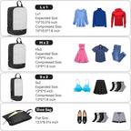 Voova 6 Set Compression Packing Cubes, Travel Accessories Expandable Packing Organizer Bags Set for Carry on Suitcase, Durable Luggage Packing Cubes for Travel Essentials, Black