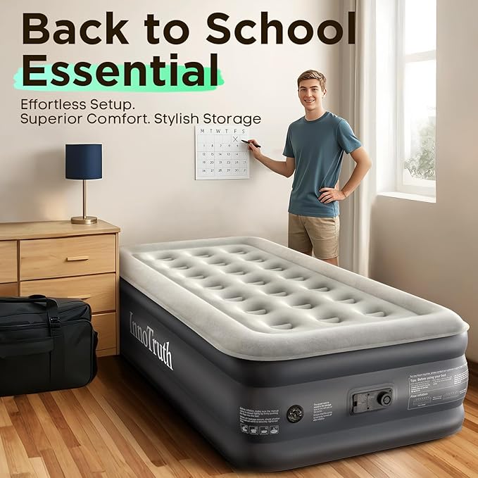 InnoTruth Twin Air Mattress with Built in Pump, Inflatable Blow up Mattress, 18" Raised Colchones Inflables Air Bed, Back to School Supplies, Ideal for Home and Outdoor Camping, 300lb Weight Capacity