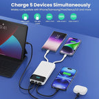Portable Charger 40800mAh with 3 Built-in Cables,PD 25W USB C in&Out Power Bank Fast Phone Charging,QC4.0 LED Display 5 Outputs External Battery Pack Compatible with iPhone 16/15,Samsung Android-White
