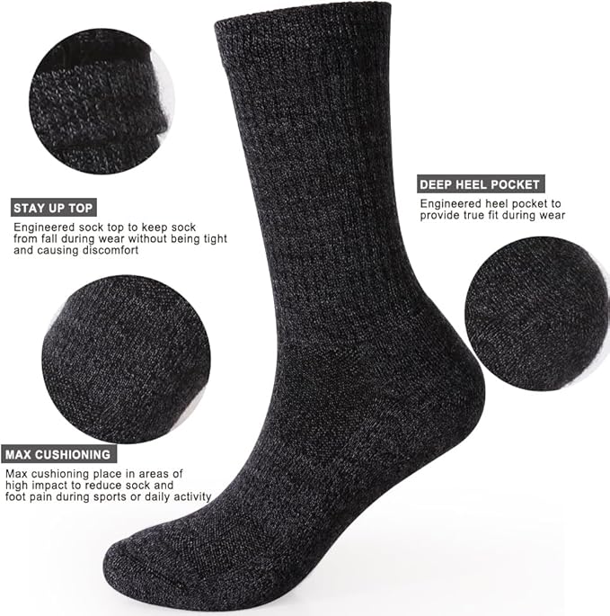 EnerWear 4 Pack Women's Merino Wool Outdoor Hiking Trail Crew Sock