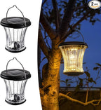 Glass Solar Lantern Outdoor, Waterproof Hanging Solar Lights for Outside with Modular Design, 3000K LED, Auto On/Off Table Lamp for Garden Patio Yard Fence Wall Decorative, Warm White(2 Pack)