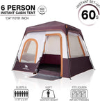 Camping Tents 4/6 Person Pop Up Instant Tent - Setup in 60s for Family Camping, Windproof Design, Family Cabin Tent with Rainfly & Backpack Carry Bag