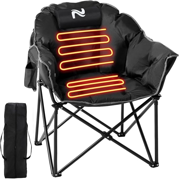 Slsy Heated Camping Chair Oversized, Outdoor Portable Heated Folding Chair, Heavy Duty 500 lbs Support, Padded Seat for Outdoor Sports, Camping, Patio, and Picnics