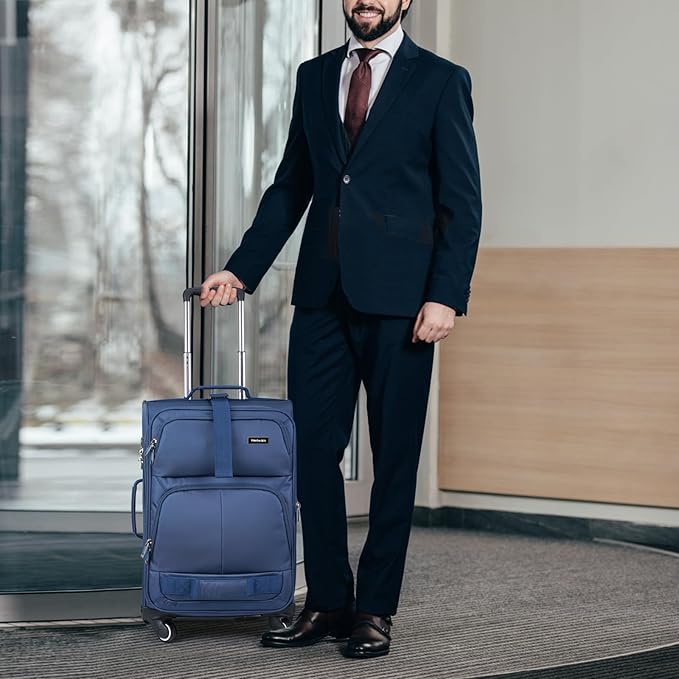 Hanke 24 inch Softside Expandable Luggage with Spinner Wheels, Medium Size Suitcase Checked Luggage Travel Luggage Rolling Suitcase,Blue