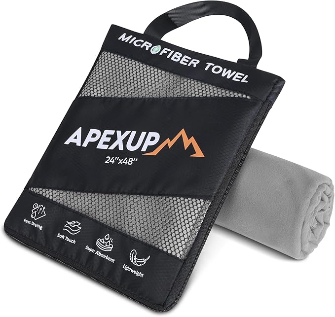 APEXUP Microfiber Travel Towel, Ultra Absorbent Quick Dry Towels, Lightweight Gym Sports Camping Towel for Workout, Yoga, Beach, Shower, Swimming (48"×24", Gray)