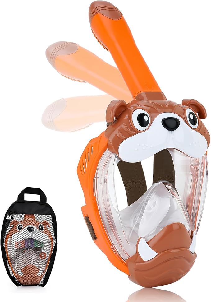 Full Face Snorkel Mask for Kids 4-16, 180 Degree Panoramic View Snorkeling Set Anti-Fog Anti-Leak, Foldable Dry Top Snorkeling Gear for Kids