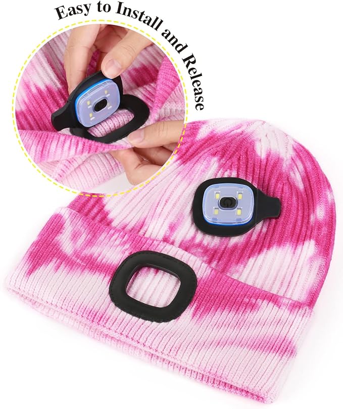 MELASA Unisex Hat with Light, USB Rechargeable Hands Free Headlamp LED Beanie, Winter Gifts for Men Dad Father Husband Him