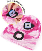 MELASA Unisex Hat with Light, USB Rechargeable Hands Free Headlamp LED Beanie, Winter Gifts for Men Dad Father Husband Him