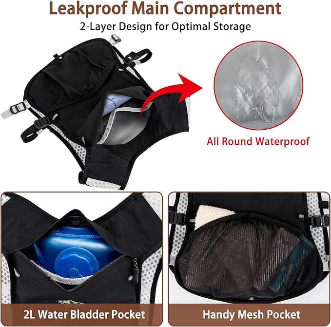 Running Hydration Vest for Women Men - Waterproof Running Water Backpack Hydration Pack with 12 Pockets, Lightweight Water Vest for Hiking Trail Cycling Marathon Race