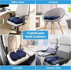TushGuard Seat Cushion for Office Chair Memory Foam Non-Slip Cushion Back, Relief Chair Pad, Butt Pillow for Office, Car, Computer Desk, Blue, X-Large