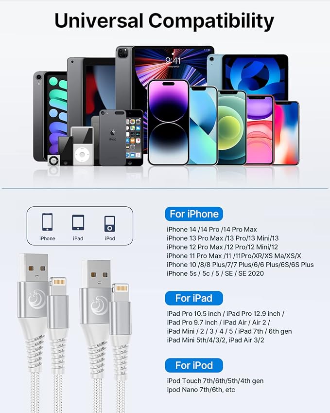 Aioneus iPhone Charger 6FT 2Pack, Apple MFi Certified Lightning Cable, Nylon Braided Charging Cord, Fast Phone Charger Cable Compatible with iPhone 14 13 12 11 Pro Max XR XS 8 7 Plus SE 2020