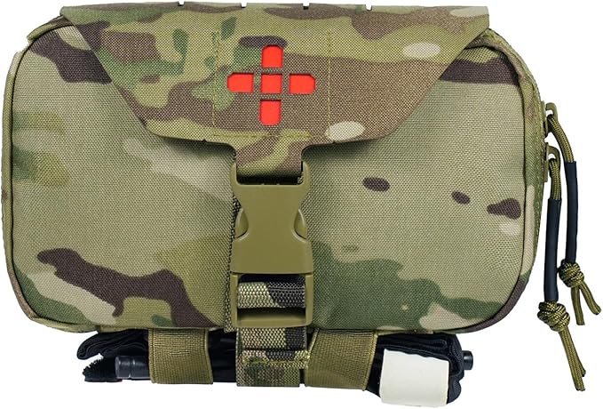 Ifak Pouch-Rapid Deployment Tactical MOLLE Trauma Kit Pouches, Quick Release Tear-Off Medical First Aid Kit Organiser with Red Immediate Identify for Emergency Surviva Activities.