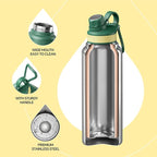 IDEUS Insulated Stainless Steel Water Bottle with 2 Leak-Proof Lids, Thermal Water Flask for Hiking Biking, 40oz, Green