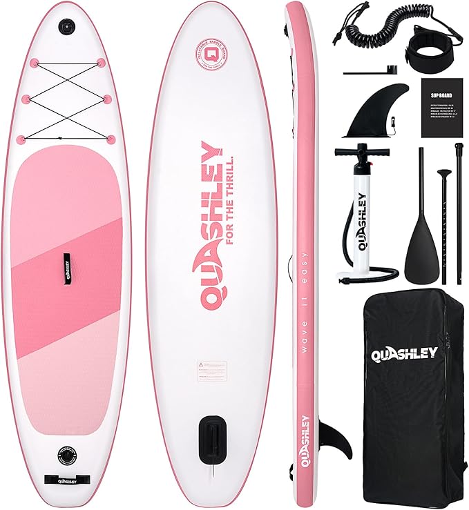 Quashley Inflatable Stand Up Paddle Board,10-11ft Inflatable Paddleboards 32/34 Inch Wide,All Around SUP for Beginners with Lightweight Paddle,Hand Pump,Backpack,Leash,Durable & Portable iSUP Board
