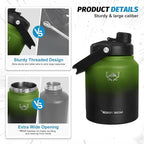 NATURE PIONEOR Insulated Water Bottles with Strap Pouch - 84 oz Stainless Steel Vacuum Bottle with Holder/Carrier/Sleeve - 18/8 Food Grade 84oz Water Jug