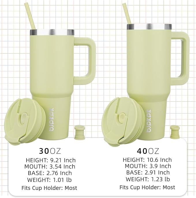 BJPKPK Tumbler With Handle And Straw 30oz Insulated Tumbler Cups With Lid Stainless Steel Travel Coffee Mug,Macaron Green