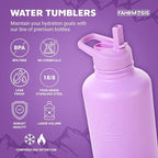 64 Oz Insulated Water Bottle with Strap Stainless Steel Sports Water Bottle with 3 Lids (Straw, Chug and Flip Lid) Leak Proof Metal Half Gallon Jug for Men & Women - Lavender