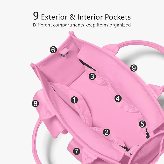 TOPDesign Heavy-Duty Canvas Tote Bag for Women, Adjustable Crossbody/Shoulder Handbag with 9 Pockets, Everything Tote